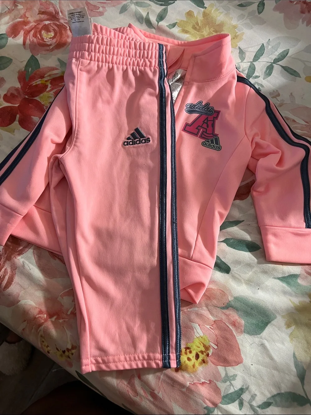 adidas Pink Kids Track Joggers with Navy Stripes